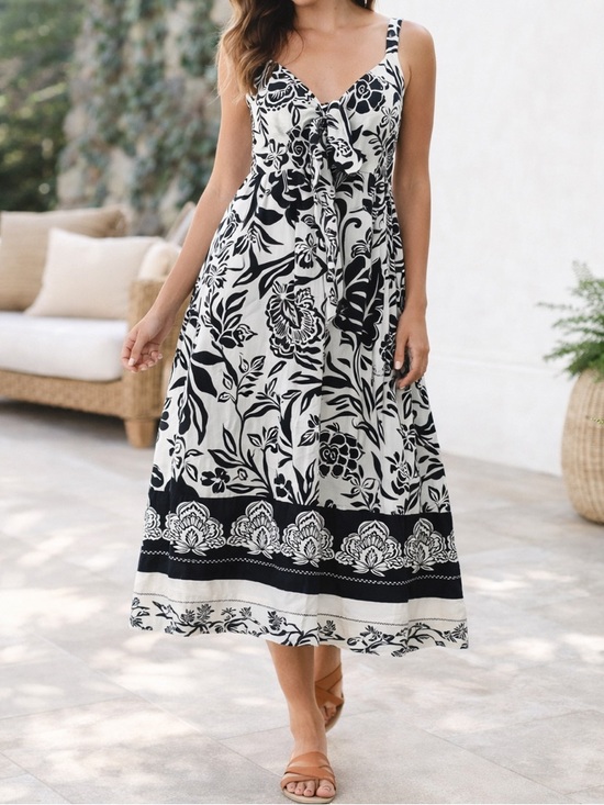 Knox Rose Dresses & Skirts - Knox Rose Boho Floral Midi Dress Black White Summer Beach Women’s L
